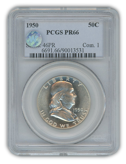 1950 Franklin Silver Half Dollar - PCGS PF66 Sight White