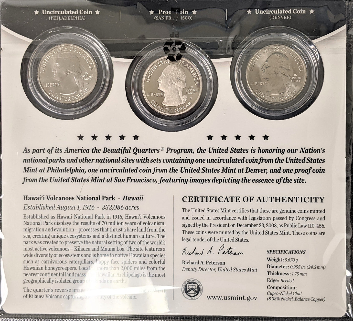 America The Beautiful Quarters - National Park Series Hawaii Volcanoes - Three Coin Set