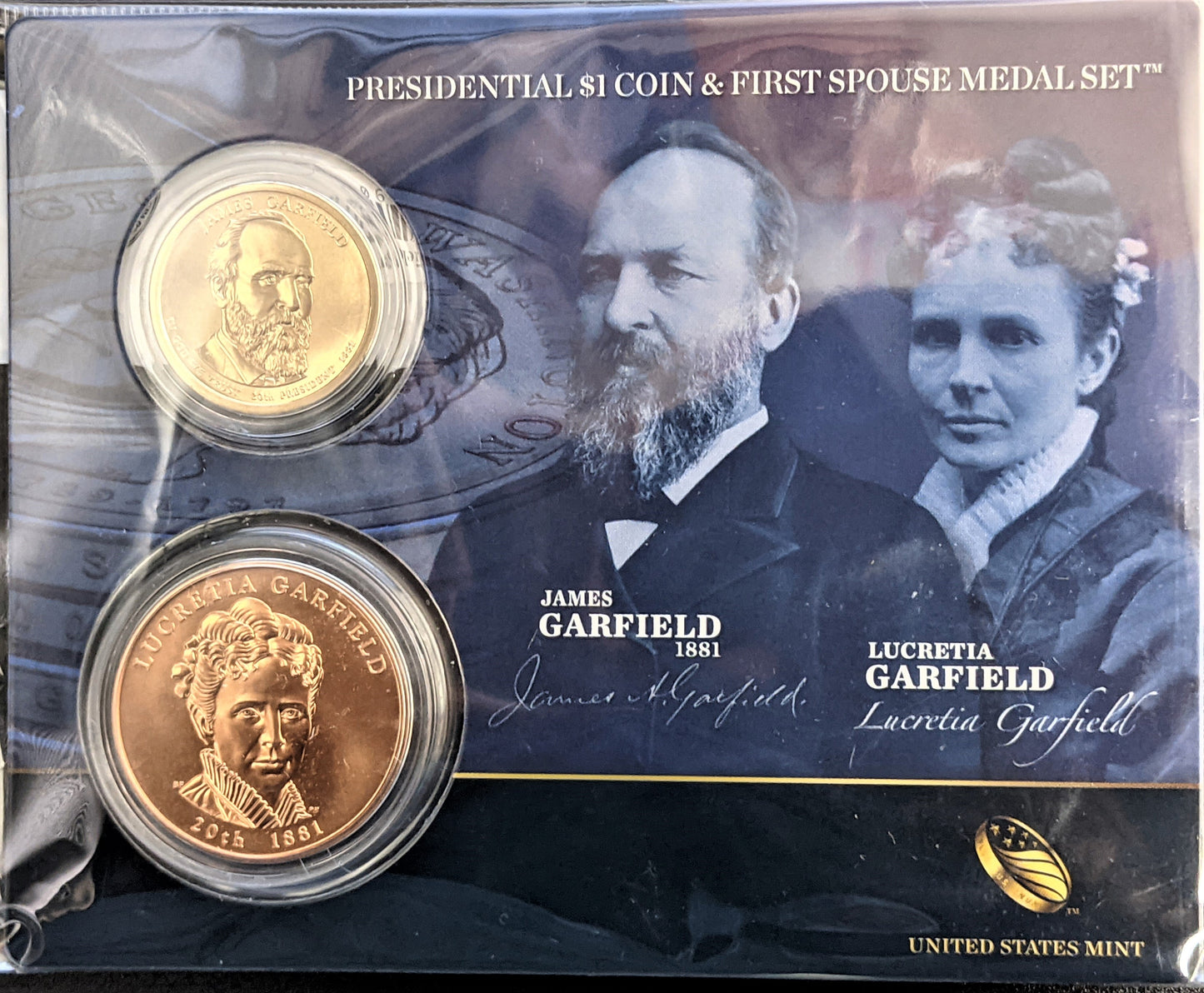 Presidential $1 Coin & First Spouse Bronze Medal Set - James Garfield