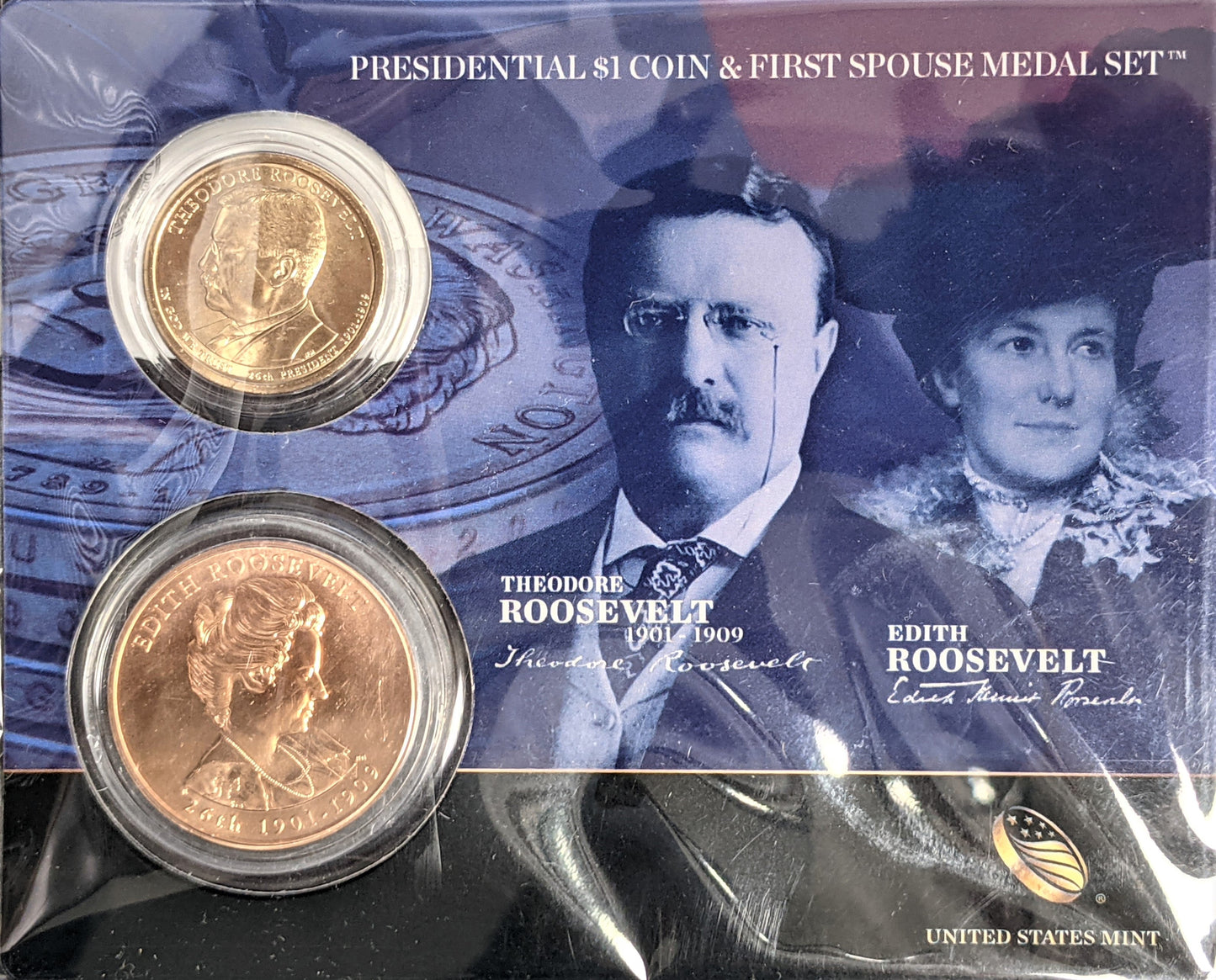 Presidential $1 Coin & First Spouse Bronze Medal Set - Theodore Roosevelt