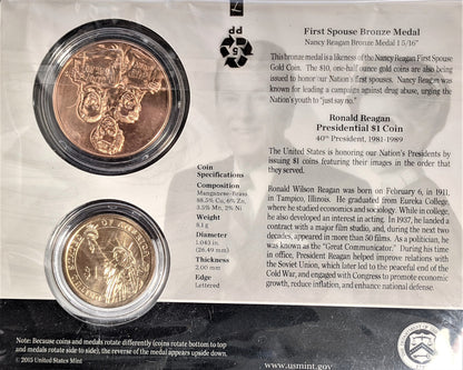 Presidential $1 Coin & First Spouse Bronze Medal Set - Ronald Reagan