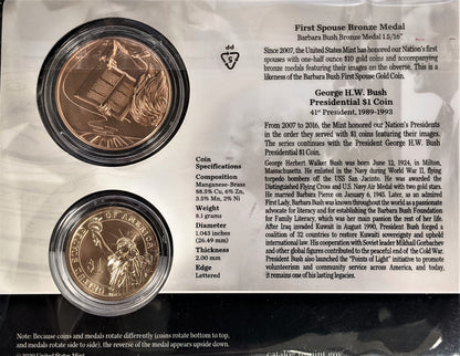 Presidential $1 Coin & First Spouse Bronze Medal Set - George H.W. Bush