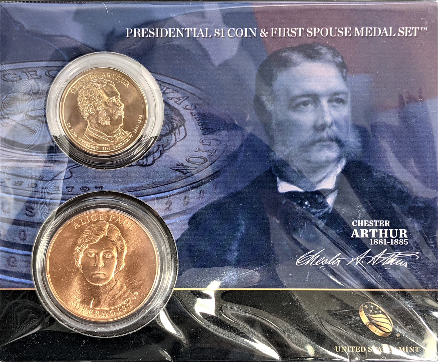 Presidential $1 Coin & First Spouse Bronze Medal Set - Chester Authur