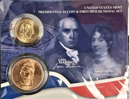 Presidential $1 Coin & First Spouse Bronze Medal Set - James Madison