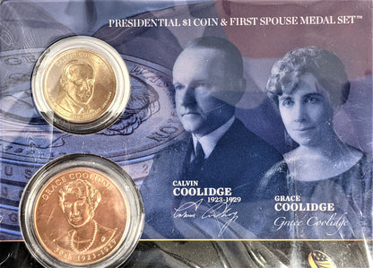 Presidential $1 Coin & First Spouse Bronze Medal Set - Calvin Coolidge