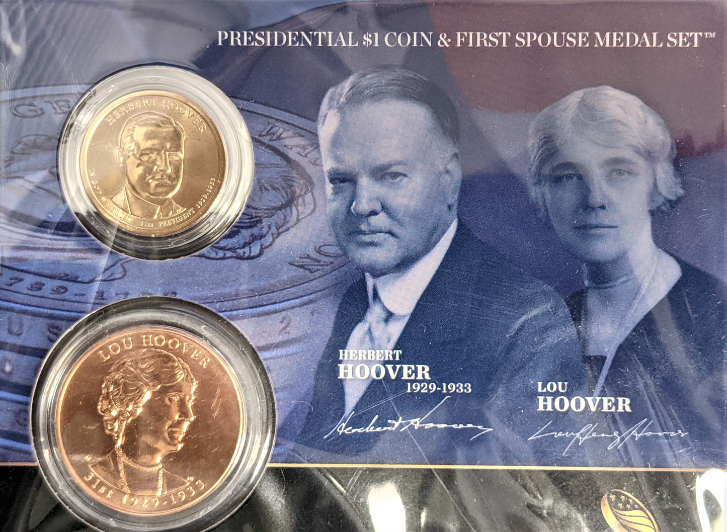 Presidential $1 Coin & First Spouse Bronze Medal Set - Herbert Hoover