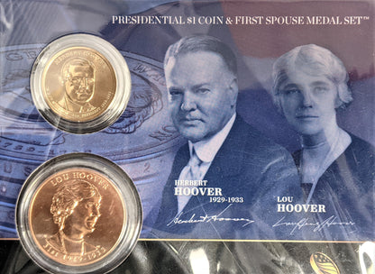Presidential $1 Coin & First Spouse Bronze Medal Set - Herbert Hoover