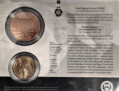 Presidential $1 Coin & First Spouse Bronze Medal Set - Herbert Hoover