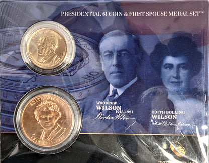 Presidential $1 Coin & First Spouse Bronze Medal Set - Woodrow Wilson - Edith Wilson