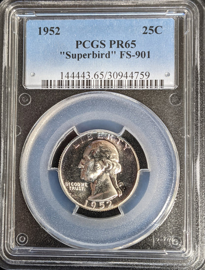 1952 Washington Silver Quarter - Superbird - PCGS PF65 - PROOF