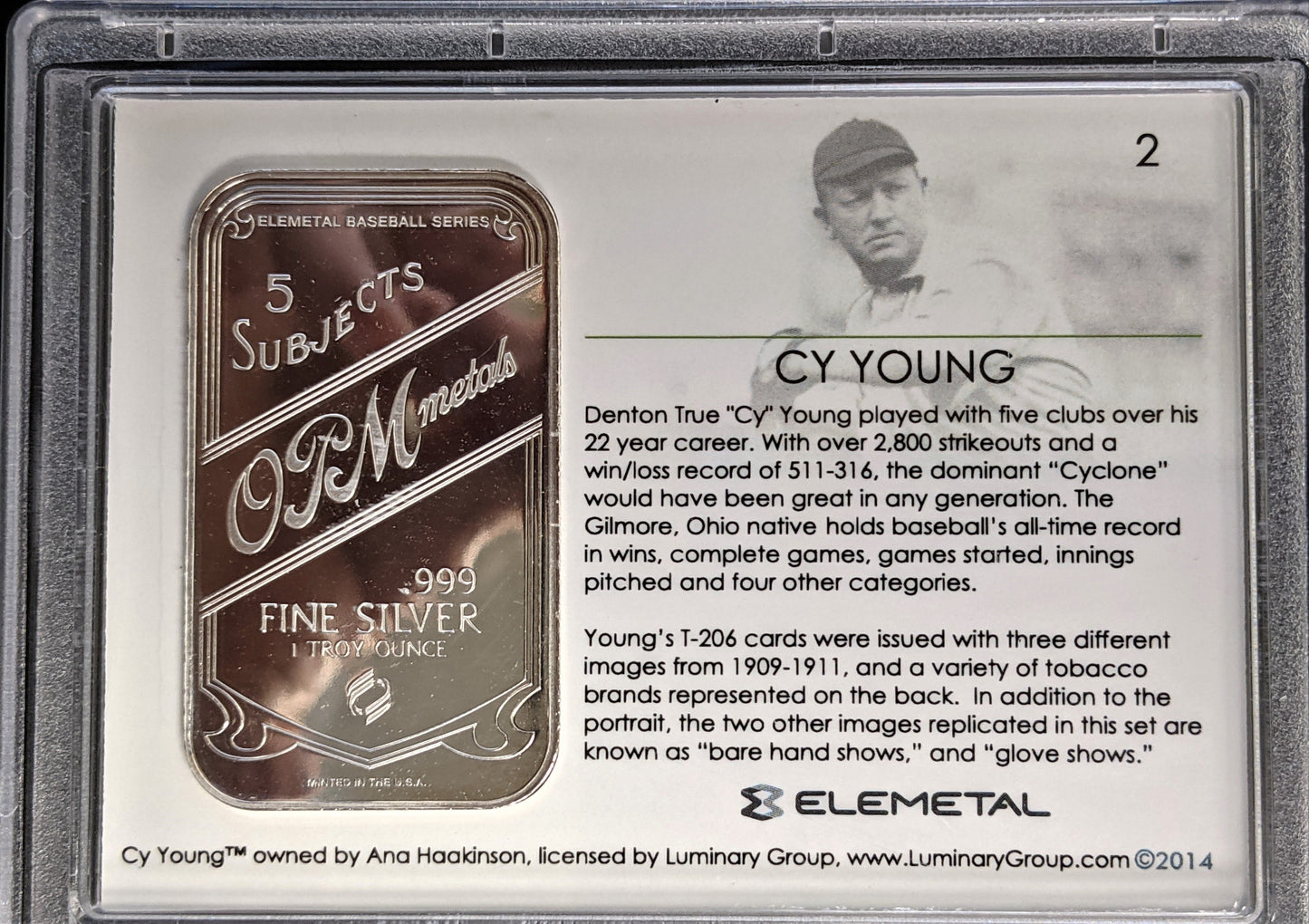 Baseball Greats Famous Cards 1 oz Silver - Cy Young - 47 of 1909