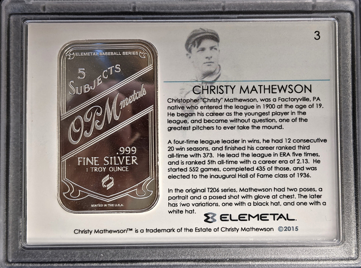 Baseball Greats Famous Cards 1 oz Silver - Christy Mathewson - 162 of 1909