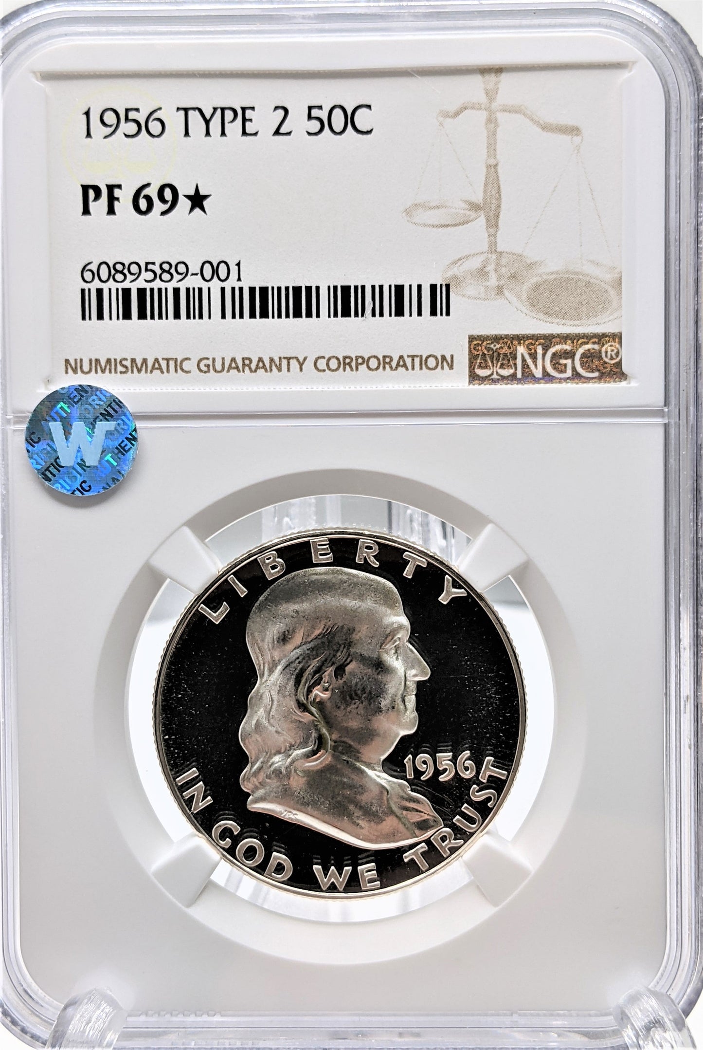 1956 Franklin 90% Silver Half Dollar Philadelphia - PF69 Sight White Star