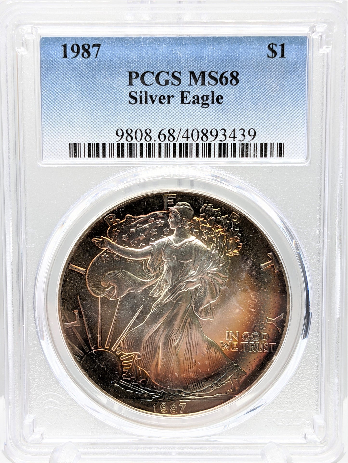 1987 Silver Eagle -Toning - PCGS MS68