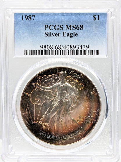 1987 Silver Eagle -Toning - PCGS MS68