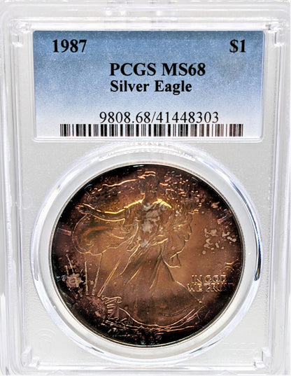 1987 Silver Eagle - Beautiful Toning - PCGS MS68