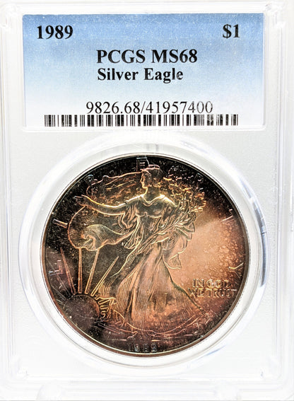 1989 Silver Eagle - Beautiful Toning - PCGS MS68