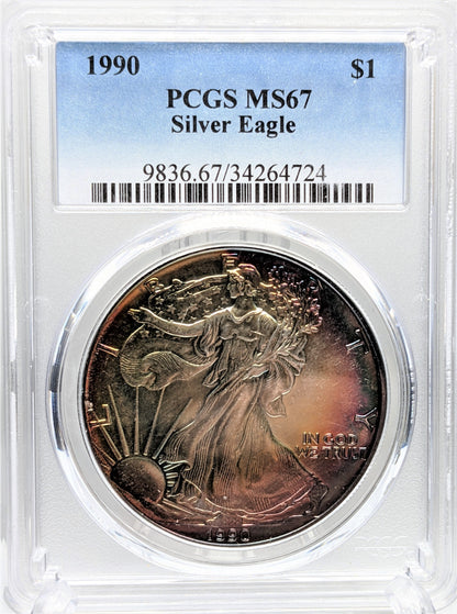 1990 Silver Eagle - Colorful Toning - PCGS MS67