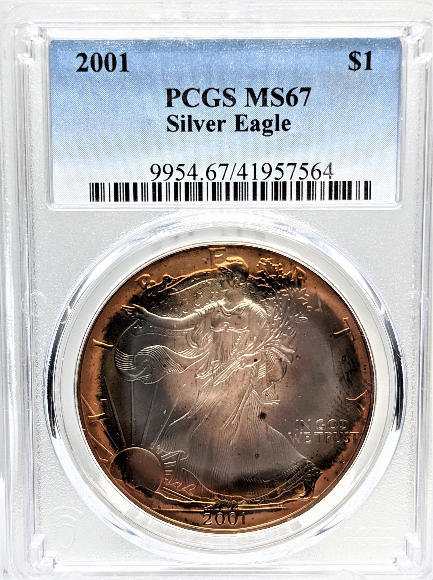 2001 Silver Eagle - Beautiful Toning - PCGS MS67