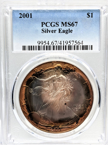 2001 Silver Eagle - Beautiful Toning - PCGS MS67