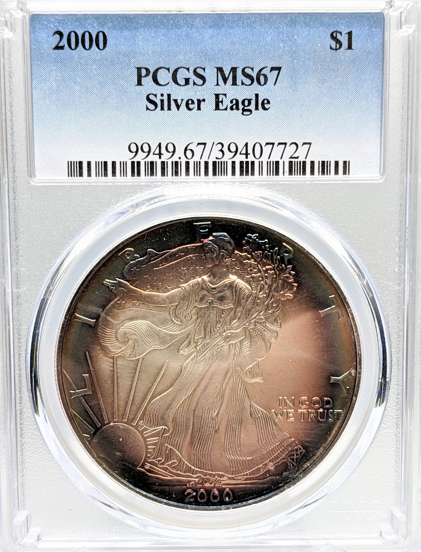 2000 Silver Eagle - Beautiful Toning - PCGS MS67