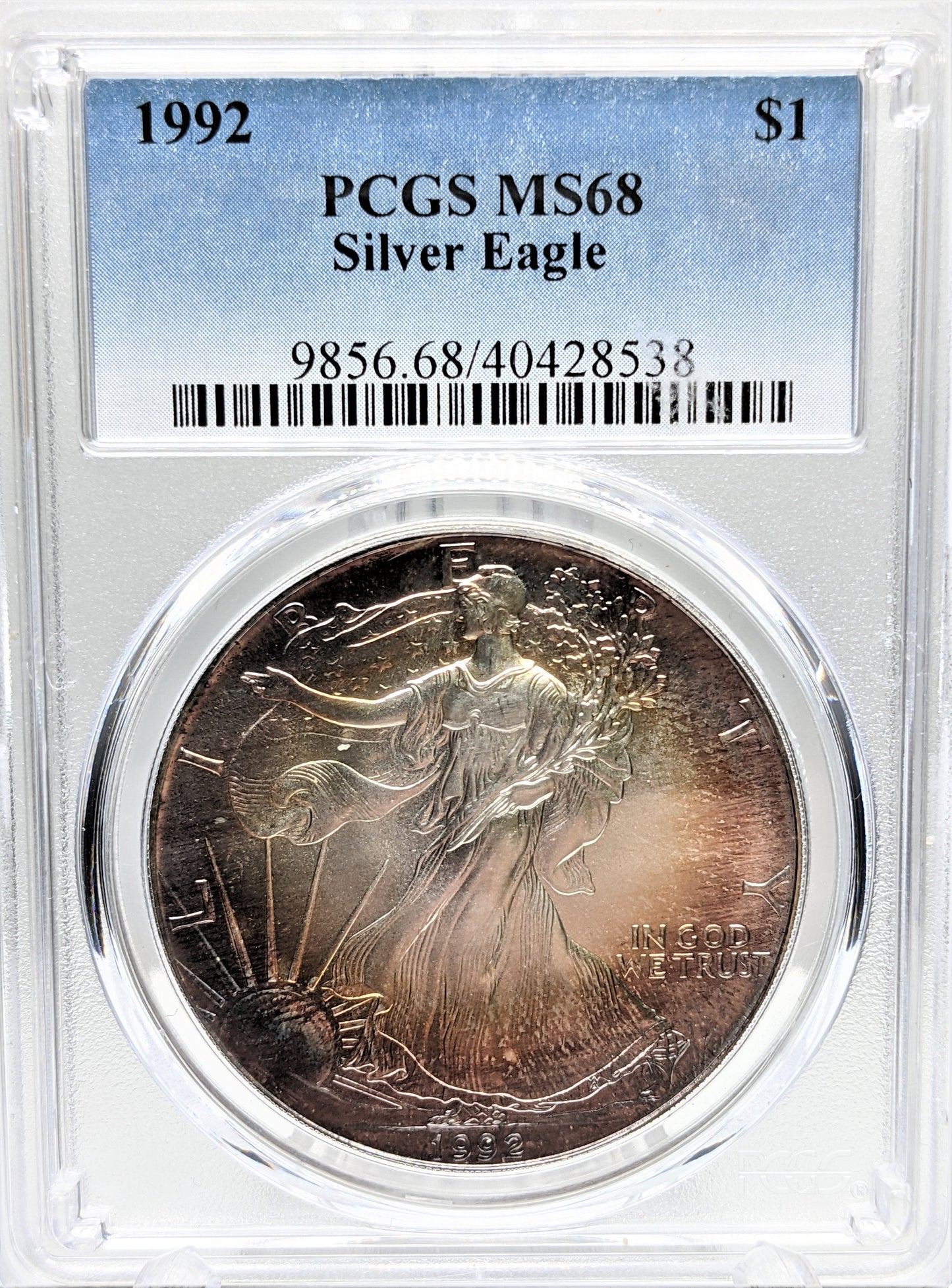 1992 Silver Eagle - Beautiful Toning - PCGS MS68