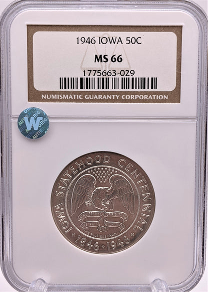 1946 Iowa Silver Half Dollar Philadelphia - NGC MS66 Sight White