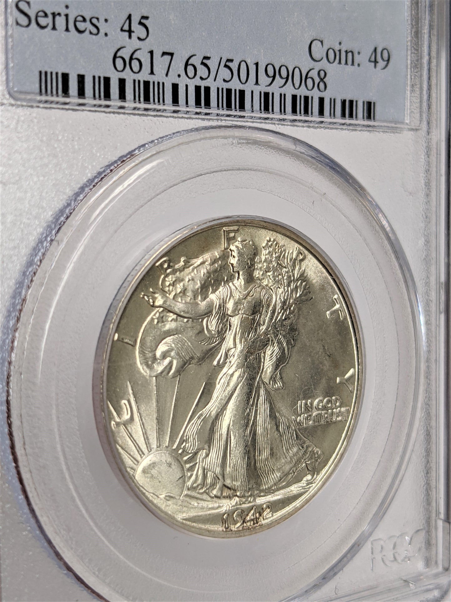 1942 S Walking Liberty Silver Half Dollar San Francisco - PCGS MS65