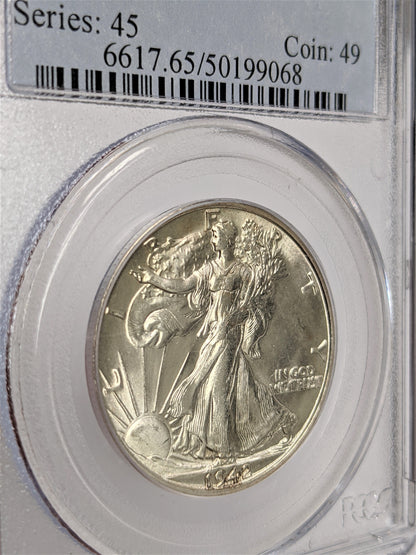 1942 S Walking Liberty Silver Half Dollar San Francisco - PCGS MS65
