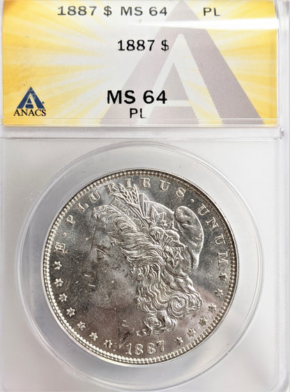 1887 Morgan Silver Dollar Philadelphia - ANACS MS64 PL Toning