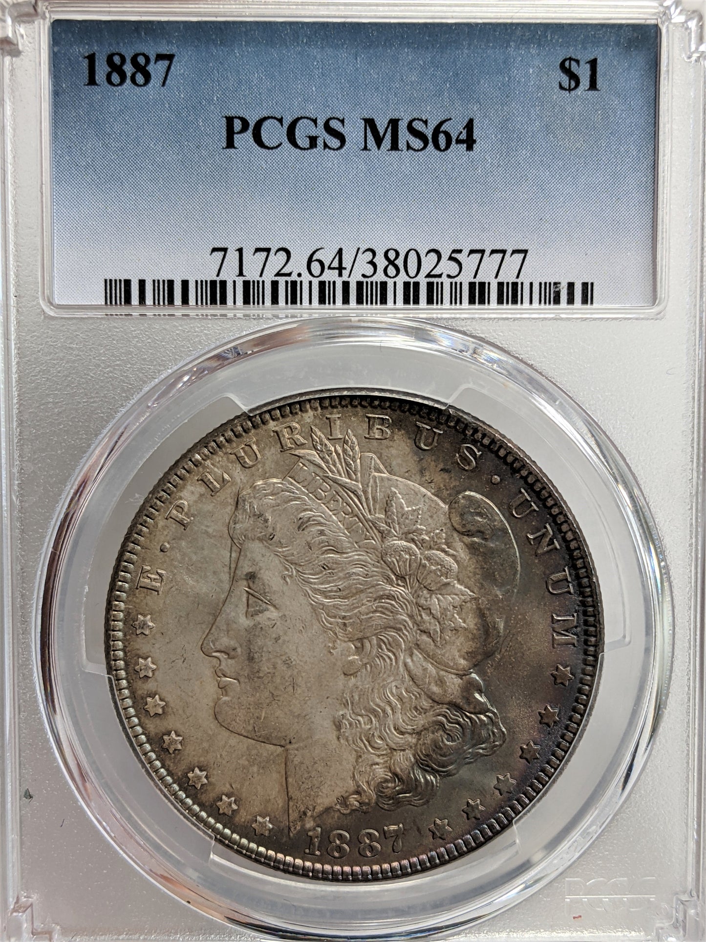 1887 Morgan Silver Dollar Philadelphia - PCGS MS64 Toning