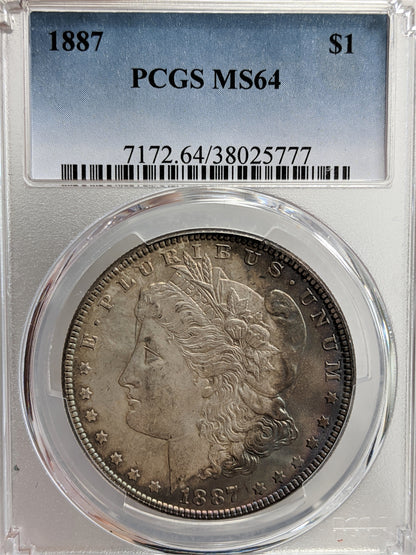 1887 Morgan Silver Dollar Philadelphia - PCGS MS64 Toning