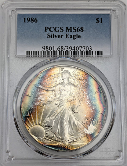 1986 Silver Eagle -Toning - PCGS MS68
