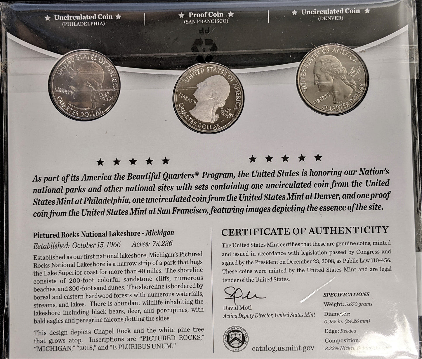 America The Beautiful Quarters - National Lakeshore Pictured Rocks - Three Coin Set Unopened