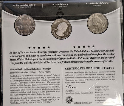 America The Beautiful Quarters - National Lakeshore Pictured Rocks - Three Coin Set Unopened