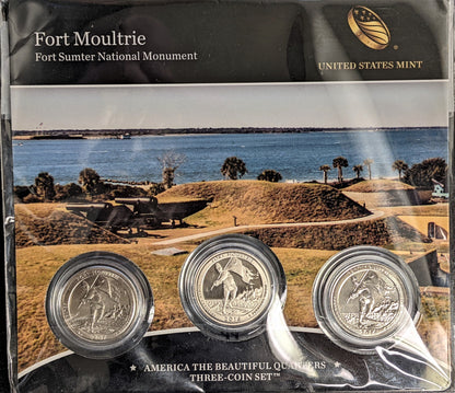 America The Beautiful Quarters - Fort Sumpter Monument Fort Moultrie - Three Coin Set Unopened