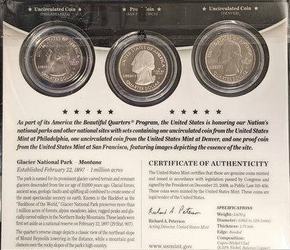 America The Beautiful Quarters - National Historic Park Glacier - Three Coin Set