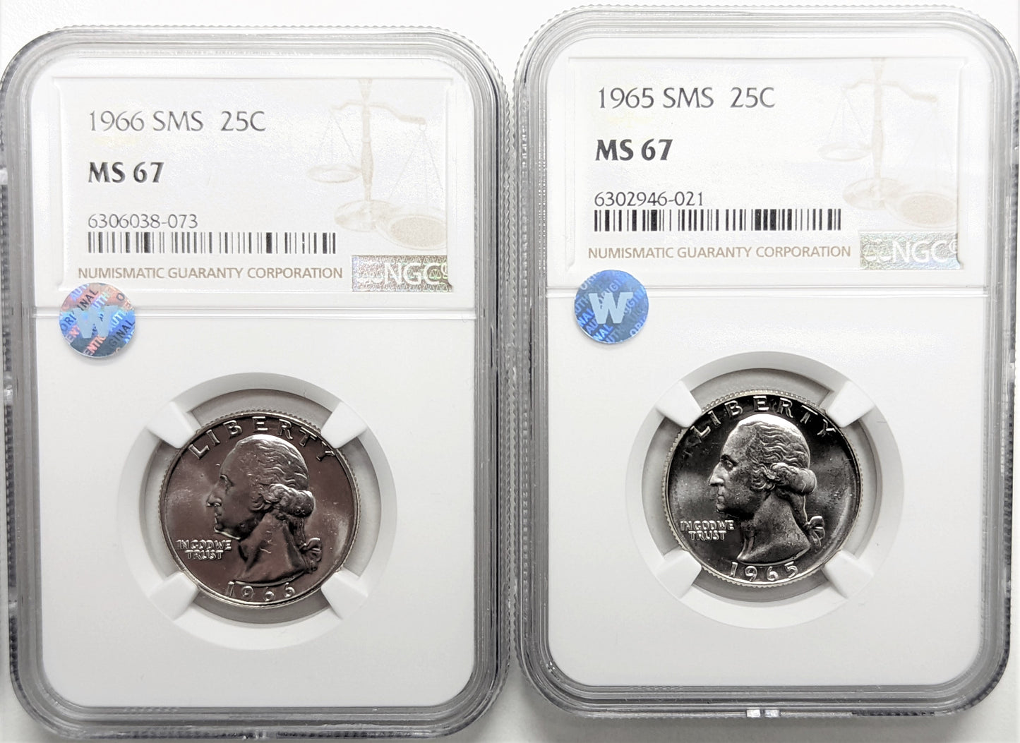 Washington Quarters 1965-67 SMS Set - NGC MS67 Sight White
