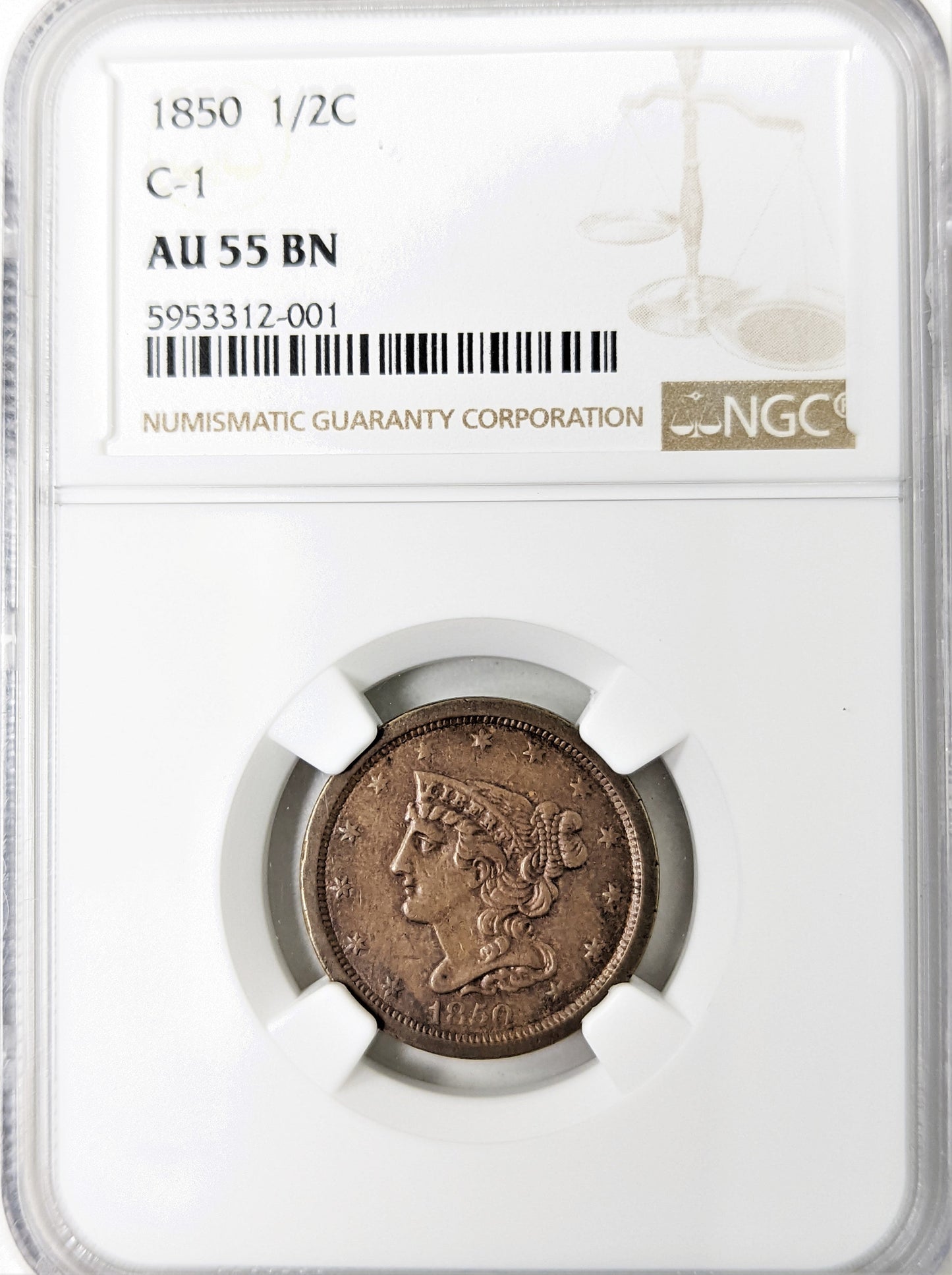 1850 Half Cent C-1