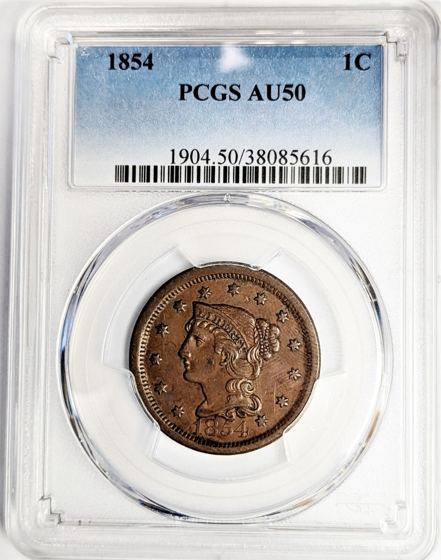 1854 Braided Hair Cent - PCGS AU50