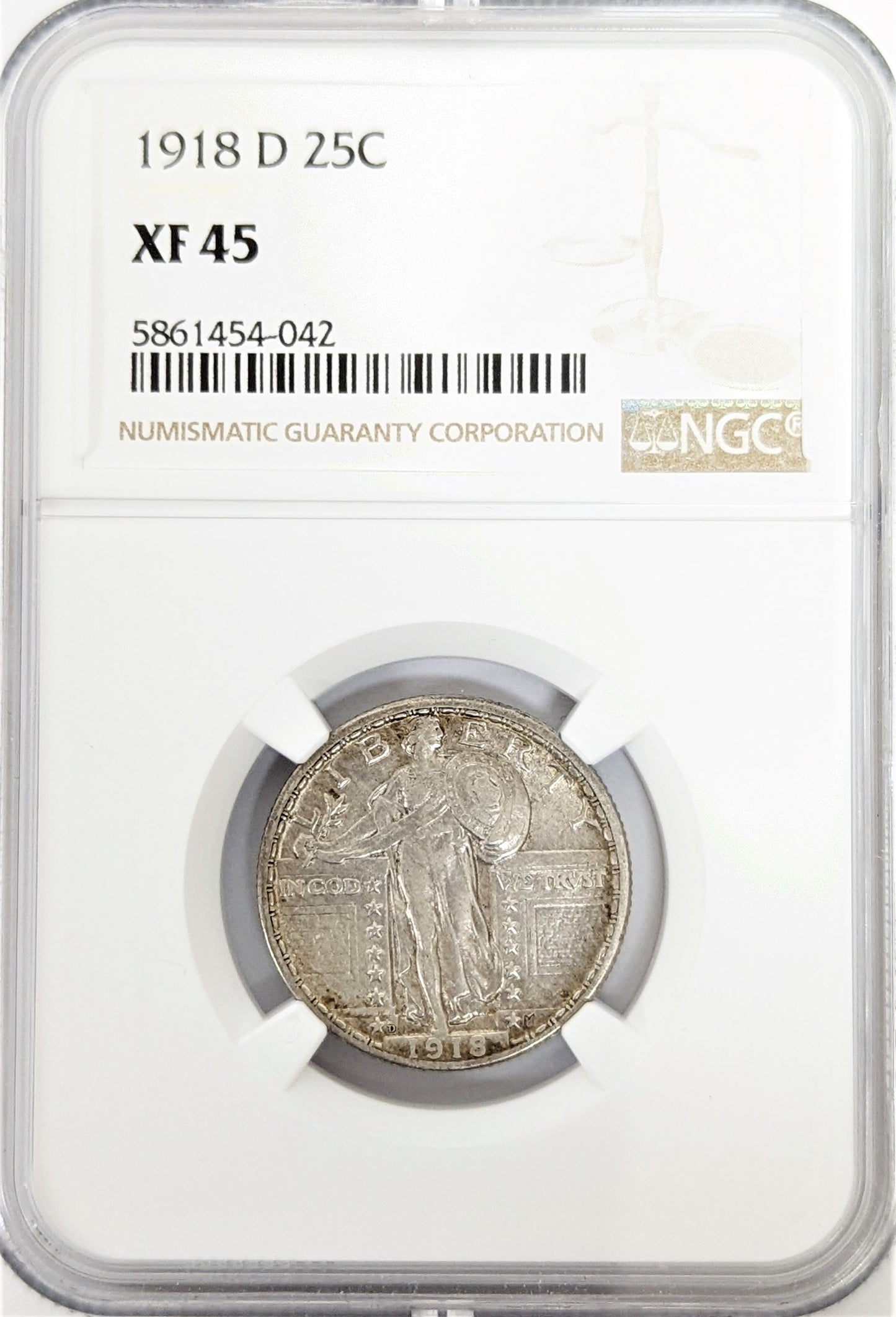 1918 Standing Liberty Quarter Dollar Denver - NGC XF45