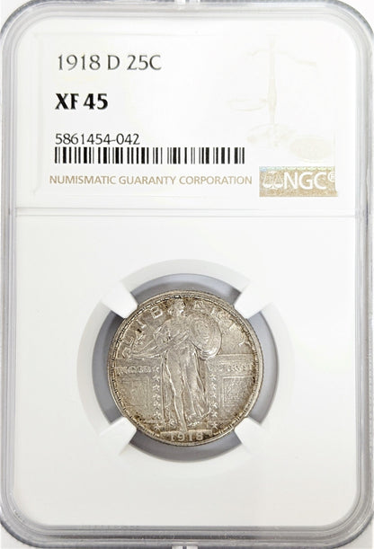 1918 Standing Liberty Quarter Dollar Denver - NGC XF45