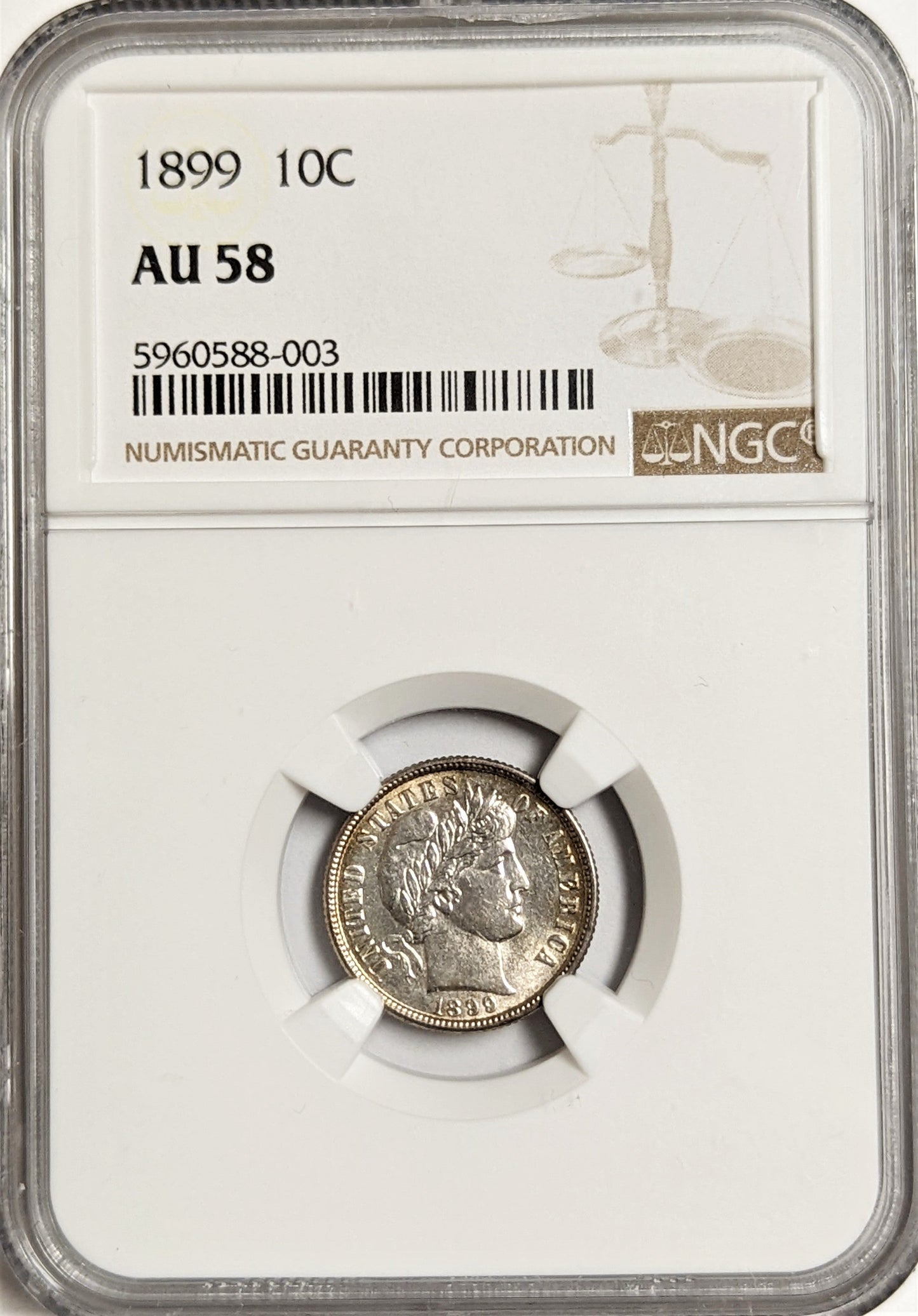 1899 Barber Dime NGC AU58 Philadelphia
