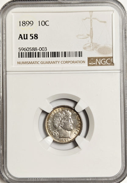 1899 Barber Dime NGC AU58 Philadelphia