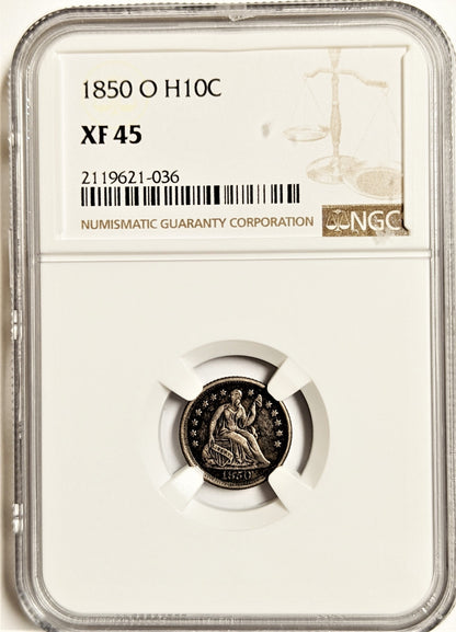 1850 O Seated Liberty Half Dime -New Orleans NGC XF45