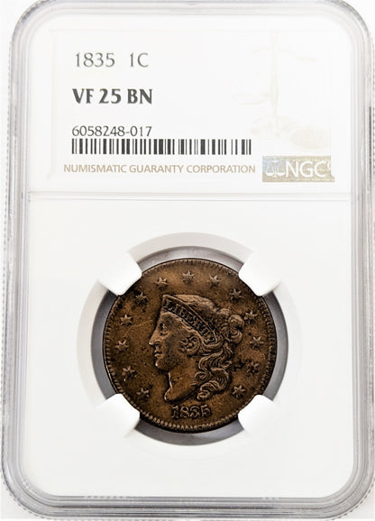 1835 Coronet Head Large Cent - NGC VF25 BN