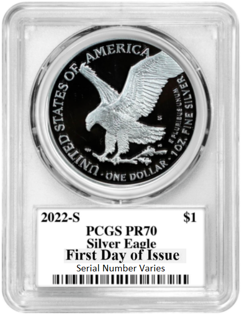 2022 S Silver Eagle San Francisco Proof - PCGS PR70 FDOI First Day of Issue Damstra Label