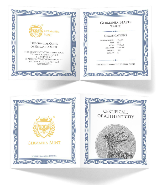 2022 1 oz Germania Fenrir Silver 5 Mark Norse Mythology