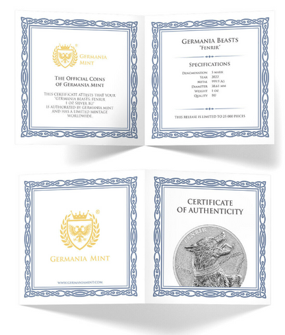 2022 1 oz Germania Fenrir Silver 5 Mark Norse Mythology