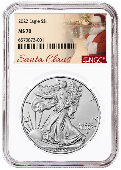 2022 1 oz Silver Eagle - NGC MS70 Santa Claus Label